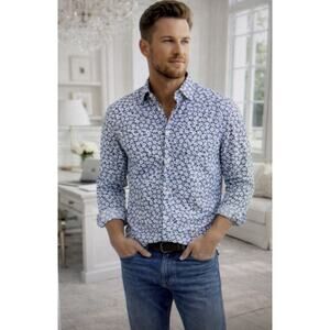 Ariat Shirt Mens small Western Blue Floral nash abyss Rodeo button down NWT